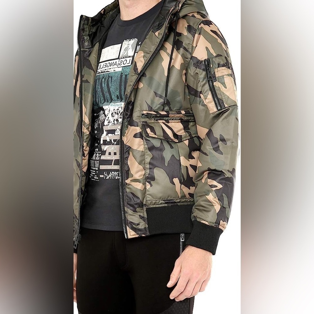 🆕 GUESS Men's Long Sleeve Alpine Camo Hood Bomber Jacket size XL - Picture 4 of 12